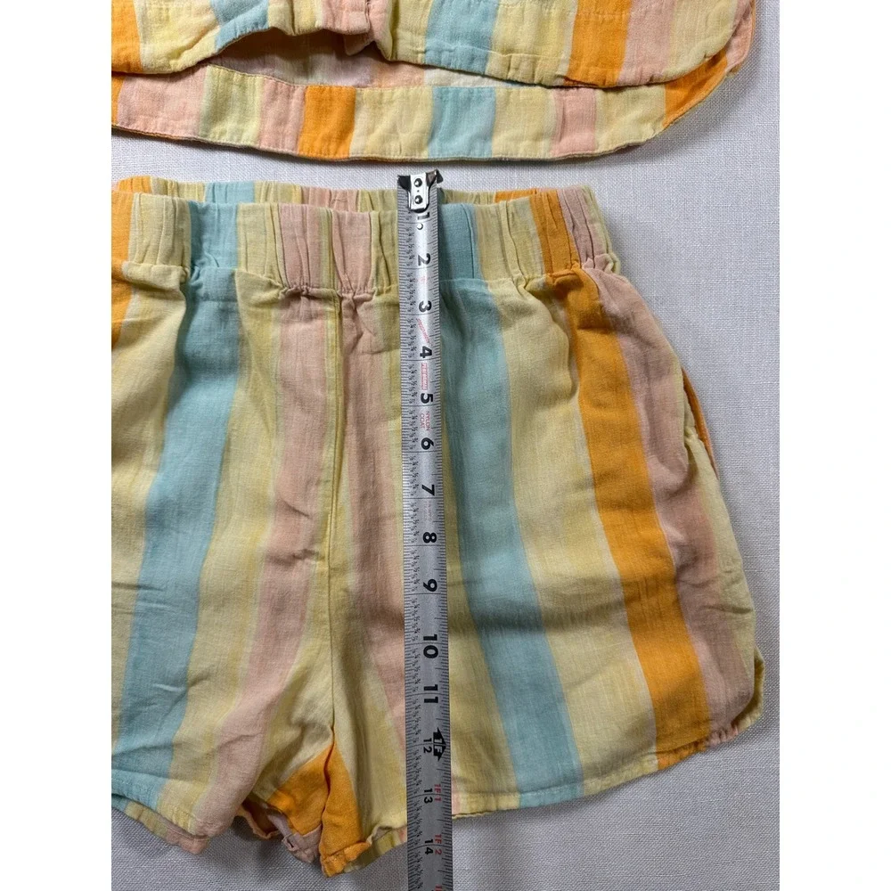 Mango MNG Womens Striped Linen Blend 2 Piece Set Shirt and Shorts Pastel Small
